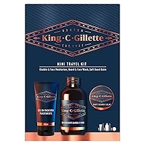 King C. Gillette Mini Kit Da Viaggio Essenziale Per La Cura Della Barba: Crema Idratante Per Barba E Viso 30 ml + Detergente barba e viso 60 ml + Balsamo delicato da barba 25 ml