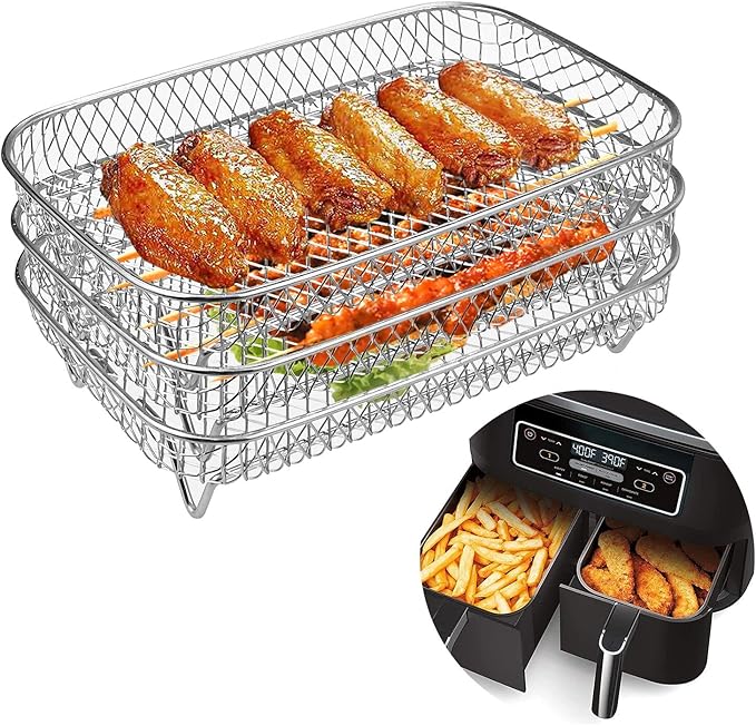 Air Fryer Rack for Ninja Dual Air Fryer, 304 Stainless Steel Three