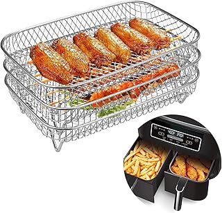 Air Fryer Rack for Ninja Dual Air Fryer, 304 Stainless Steel Three Layer Dehydrator Rack for Baking Roasting, Multi-Purpose Air Fryer Accessories, Compatible with AF300UK AF400UK and Most Air Fryer