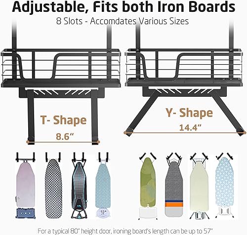 Miniatura 5 de KES HIR501A-BK - Soporte para tabla de planchar sobre la puerta, soporte para tabla de planchar con estante de almacenamiento en forma de Y y T, se