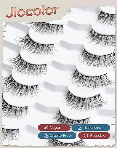 Miniatura 4 de Jiocolor Pestañas de aspecto natural, pestañas finas de banda fina, pestañas postizas rizadas en D, reutilizables, efecto ojo de gato, pestañas