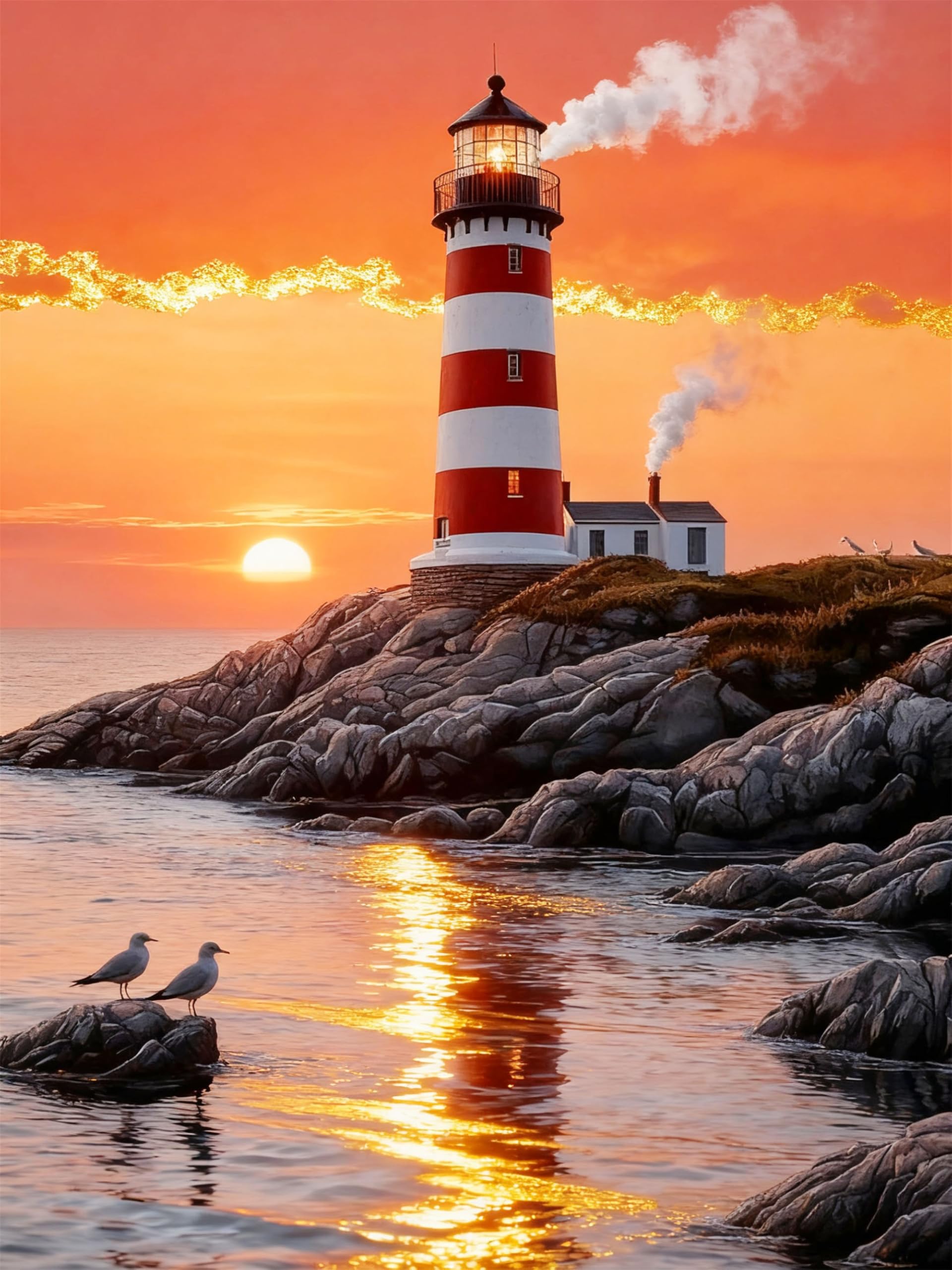 Nianxi Lighthouse Paint by Numbers for Adults,Sunset Painting by Number Kits Canvas,Easy Cheerful Painting DIY for Beginners,Home Wall Decor (Sunset on The Beach)