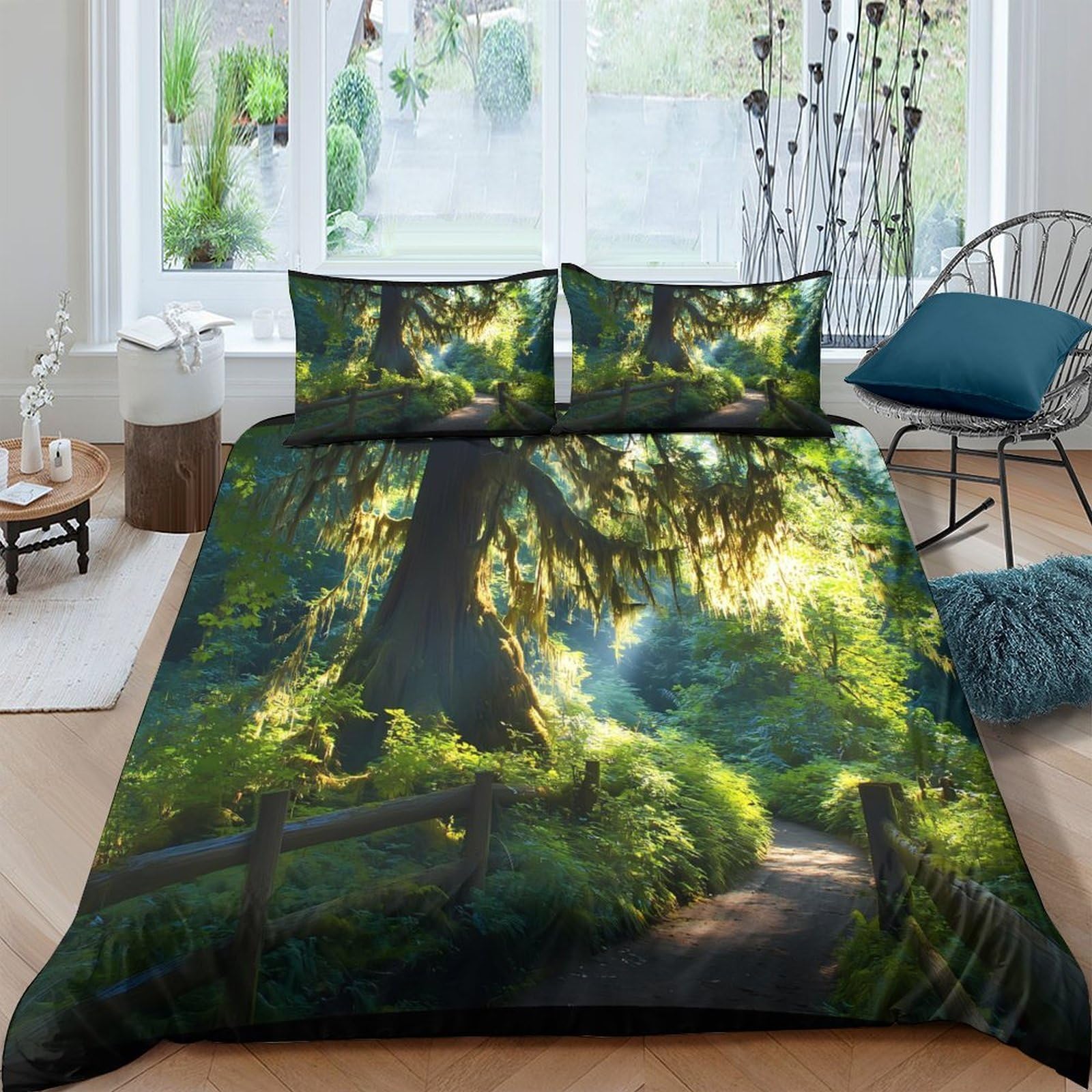 Ctjqhvkz Style-1 3D Printed Forest Path Fitted Sheet Microfiber Soft Green Trees Mattress Cover For Bedroom Guest Room Decor Single（135X200cm）