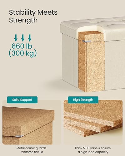 Miniatura 5 de SONGMICS - Banco otomano de almacenamiento, baúl con tapa, asiento plegable, para dormitorio, pasillo, ahorro de espacio, capacidad de 17.6 galones,