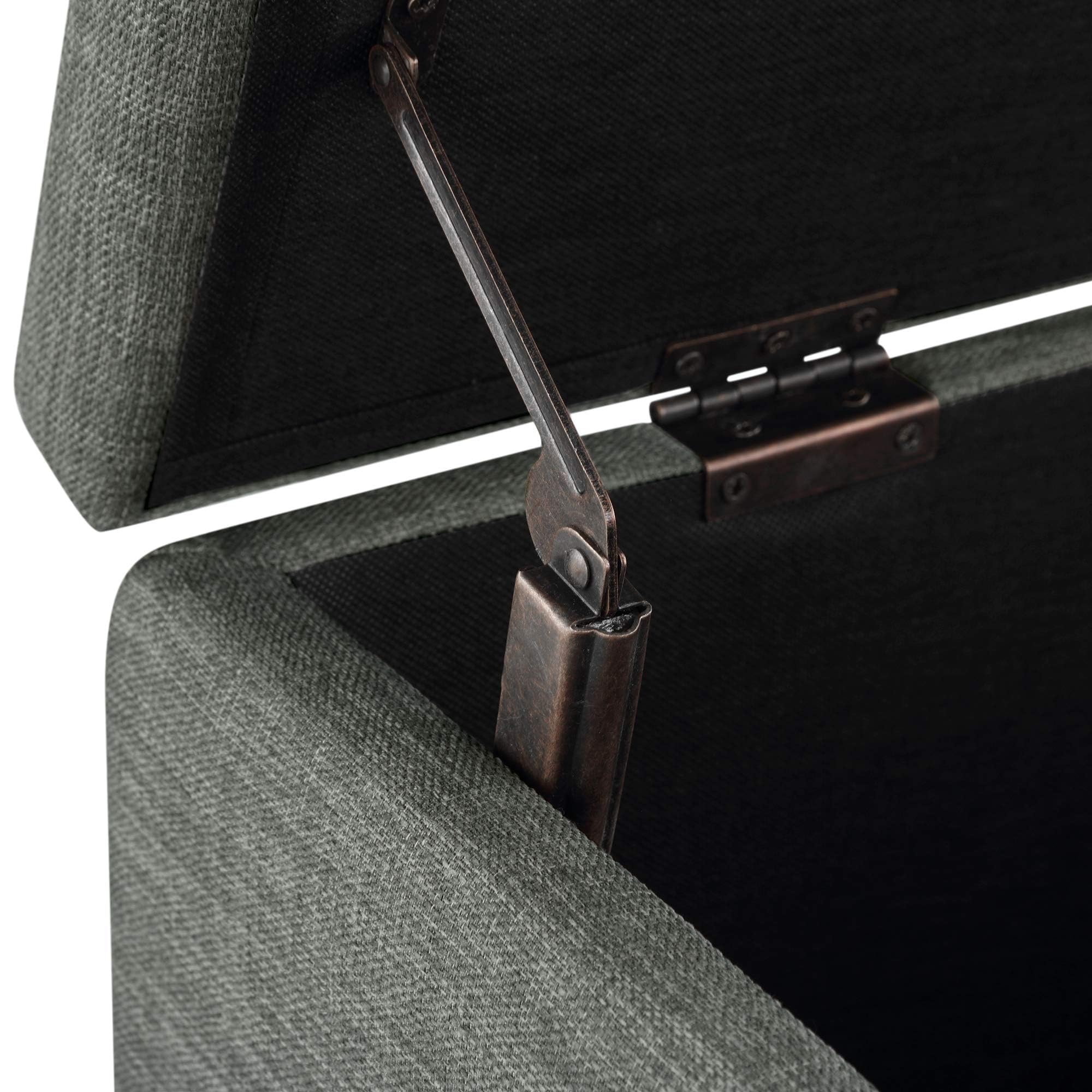 Amazon Basics Bank für den Eingangsbereich, rechteckig, gepolstert, mit Stauraum, Schlafzimmer, Flur, Polsterhocker, Leinenoptik, Dunkelgrau, 42 x 91 x 43 cm