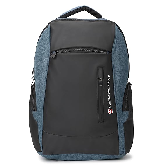 Swiss Military Multipurpose Laptop Backpack with USB Charging Port, Anti Theft Laptop Compartment, Wear Resistant, with Rain Cover, Travel Backpack for Men |Bagpacker Bag for Men, 28L, Black & Blue