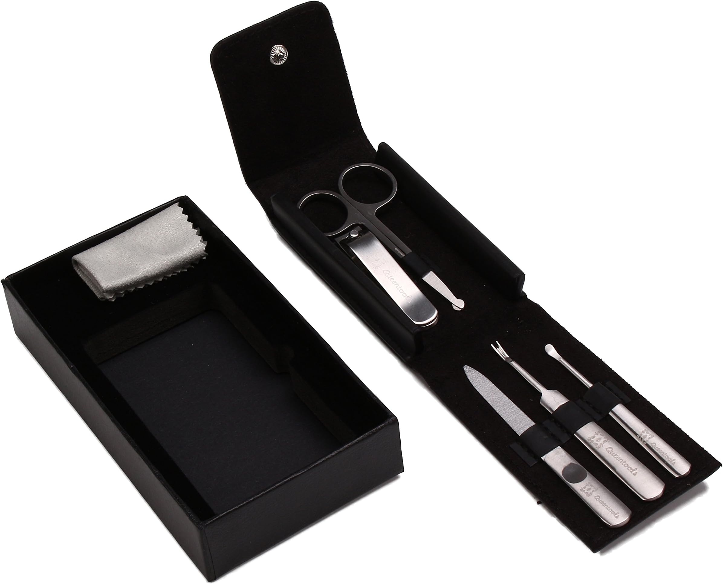 Queentools 5- in- 1 Professional Nail Clipper Set for Men, Manicure Tools Set, Carbon Steel in Travel Kit