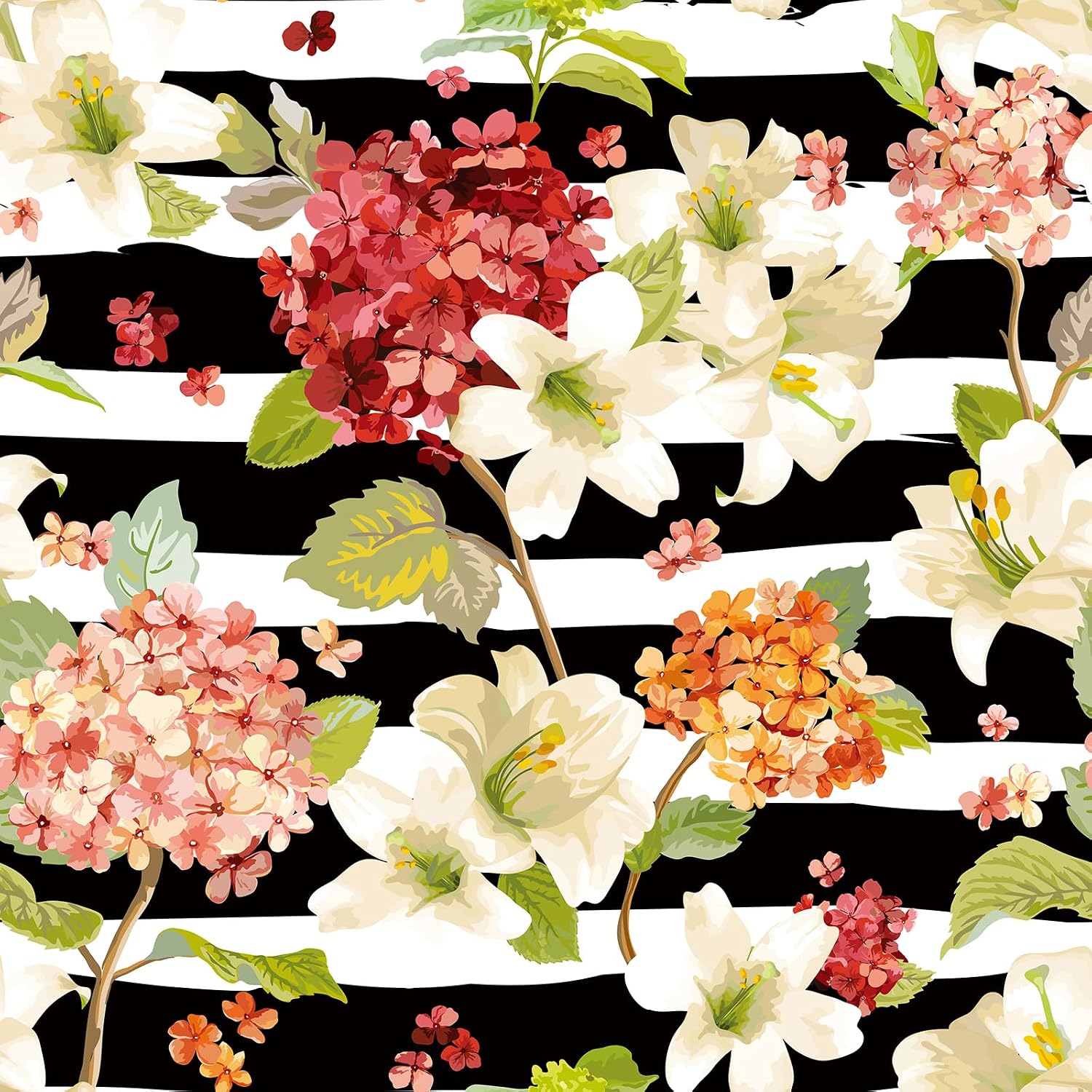 ReWallpaper Black and White Peel and Stick Wallpaper Removable Watercolor Botanical Floral Striped Wallpaper Preppy Style Self Adhesive Wallcovering for Bathroom Living Room Feature Wall 17.5in x 23ft