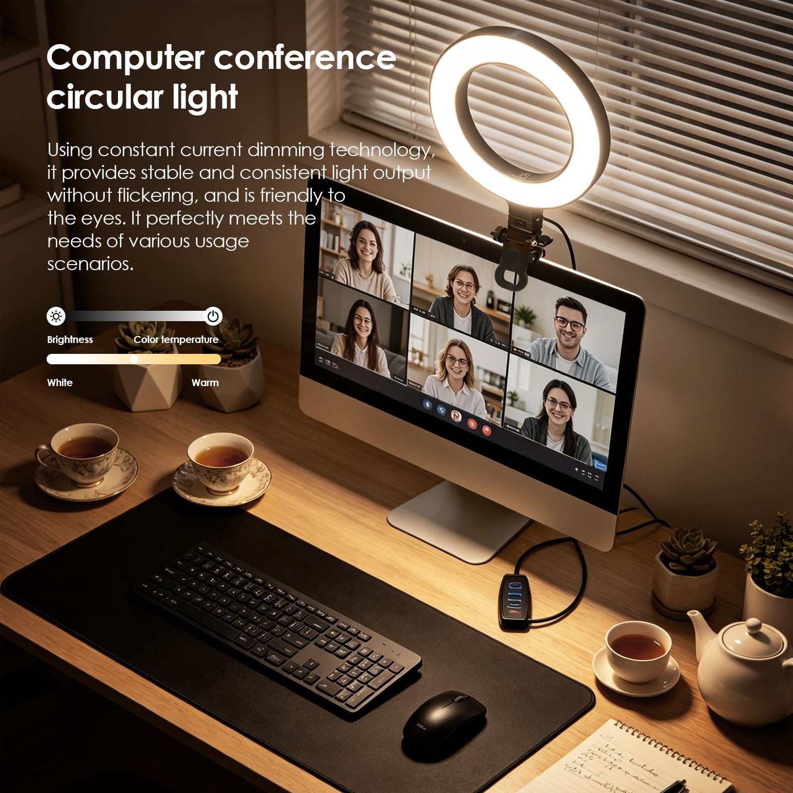 Lampa pierścieniowa do komputera/wideokonferencji lampa pierścieniowa laptop telefon komórkowy PC 5" światło do wideokonferencji - światło do kamery internetowej do monitora, klipsa, pracy dystansowej
