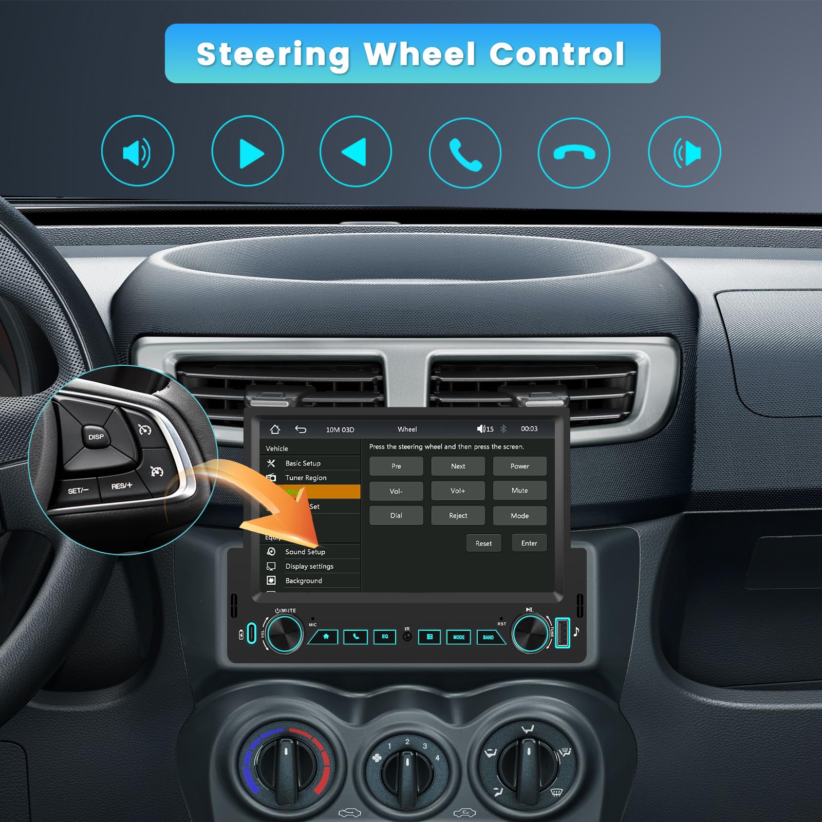 Inefala Radio samochodowe 1 din z wyświetlaczem 7 cali, bezprzewodowe Carplay Android Auto, radio Bluetooth 1 din z Mirror Link, radio FM, USB Type-C, kamera cofania, mikrofon