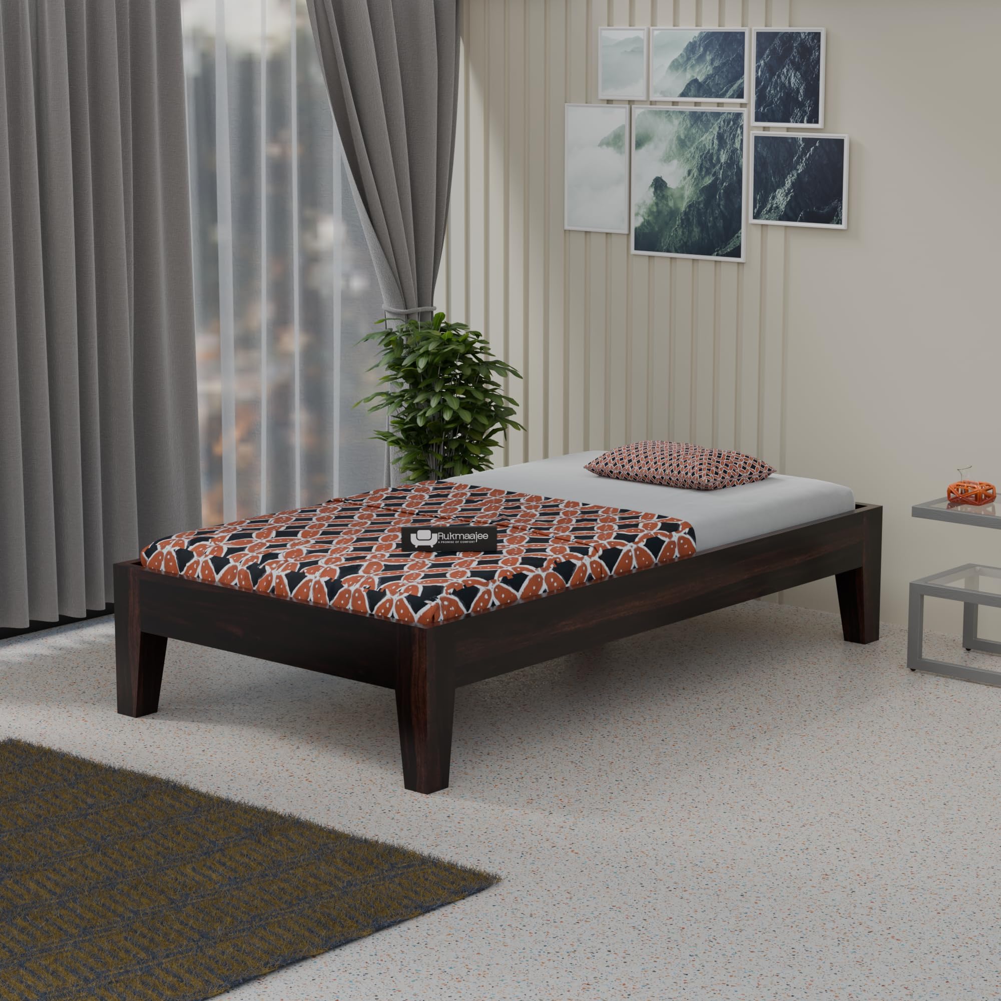 Solid Wood Divan Bed for Living Room, Divan Single Durable & Stylish for Bedroom Drawing Room, Single Sheesham Bed Without Storage (Natural Finish)