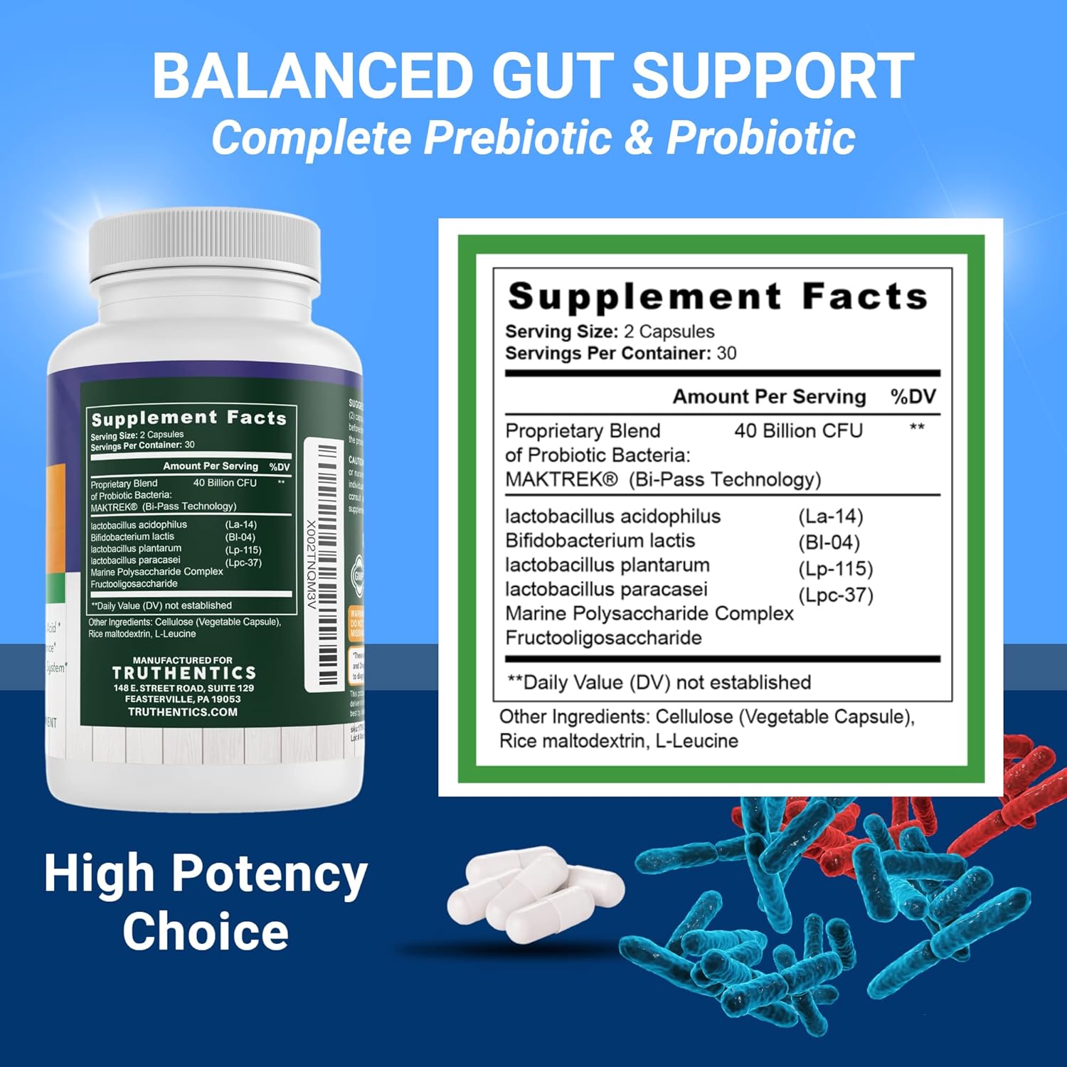 TRUTHENTICS Quercetin with Bromelain and Zinc + Advanced Probiotic with Prebiotics Bundle - Immune, Respiratory & Digestive Health - Gluten Free, Non-GMO - Easy to Swallow Capsules : Health & Household