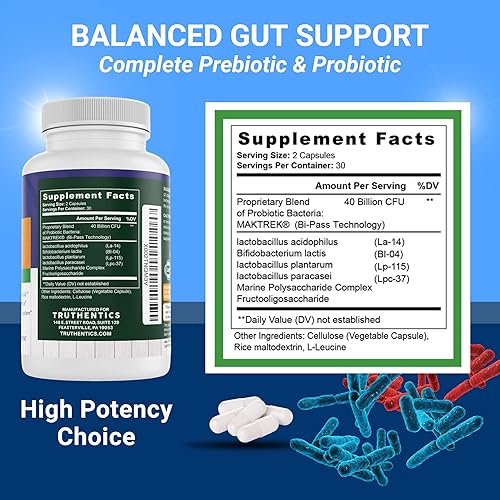 Miniatura 6 de TRUTHENTICS Quercetina con bromelina y zinc + probiótico avanzado con prebióticos - Salud inmune, respiratoria y digestiva - Sin gluten, sin OMG,