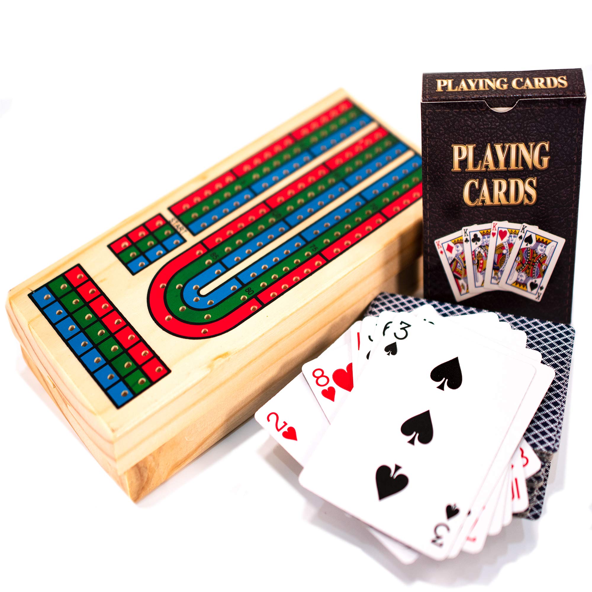 Buy M.Y Deluxe Solid Wood Cribbage Board & Playing Cards Traditional