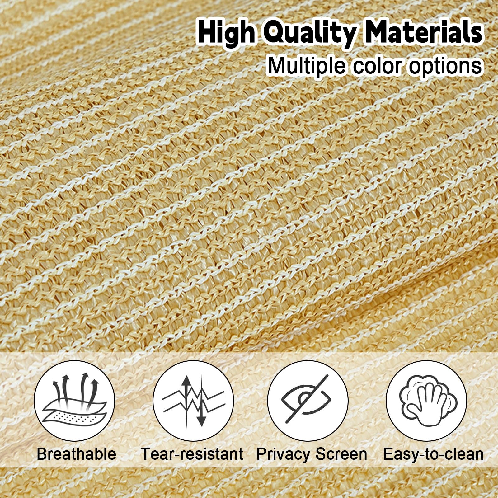 Voile d'ombrage 180 x 280 cm HDPE Respirant (220G ㎡), Filet Dombrage Rectangle avec Protection UV Filet Brise Vue, Voile Ombrage pour Jardin Terrasse Camping, Couleur Crème