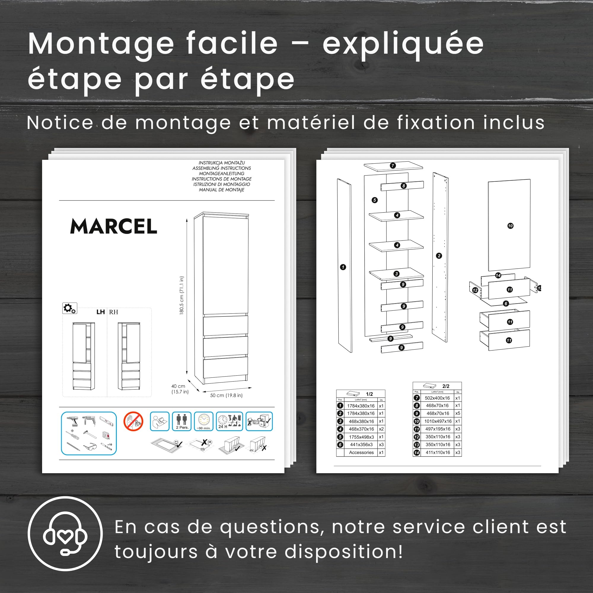 Home Collective Armoire Polyvalente avec 3 étagères et 3 tiroirs | Meuble Compact et Fonctionnel pour Chambre, Couloir ou Bureau | 40x50x180 cm (LxPxH) | Sonoma