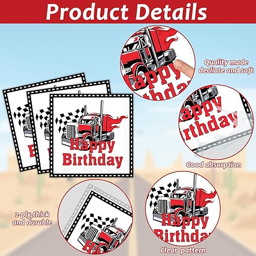 Miniatura 4 de gisgfim 96 piezas de suministros para fiestas de camiones semirremolque, platos de papel, servilletas con tema de tractor remolque, decoraciones de