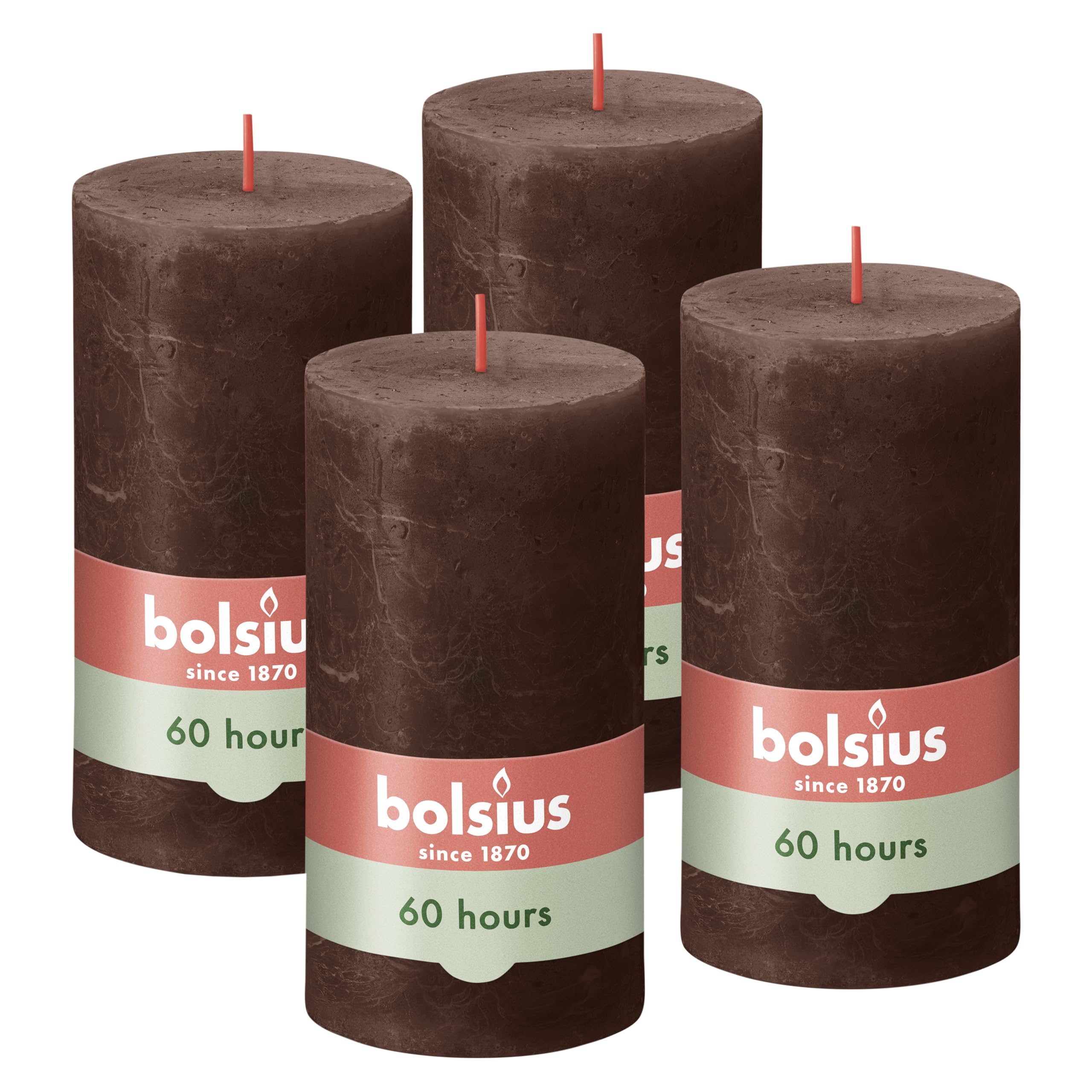 Bolsius - Rustykalna świeca - brązowa - 13 cm - 4 sztuki – świece dekoracyjne – bez oleju palmowego – z naturalnym woskiem roślinnym