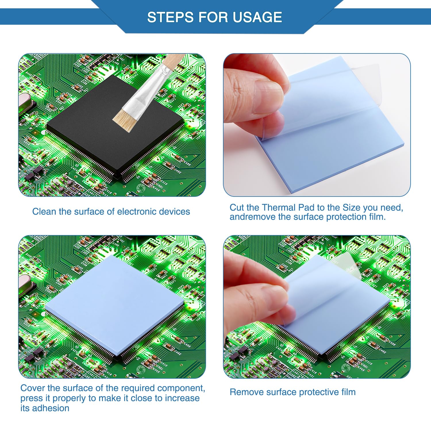 Pad Termico In Silicone Conduttivo 100x100x3 Mm Per CPU, LED E Chip, Conducibilità 5.0 W/mK, Resistente Da -40°C A 220°C, Colore Blu - 4