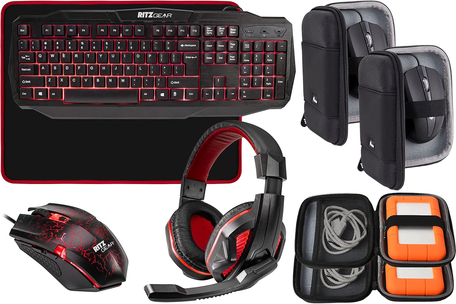RITZ GEAR New Red Gaming Keyboard and Mouse & Headset Combo
