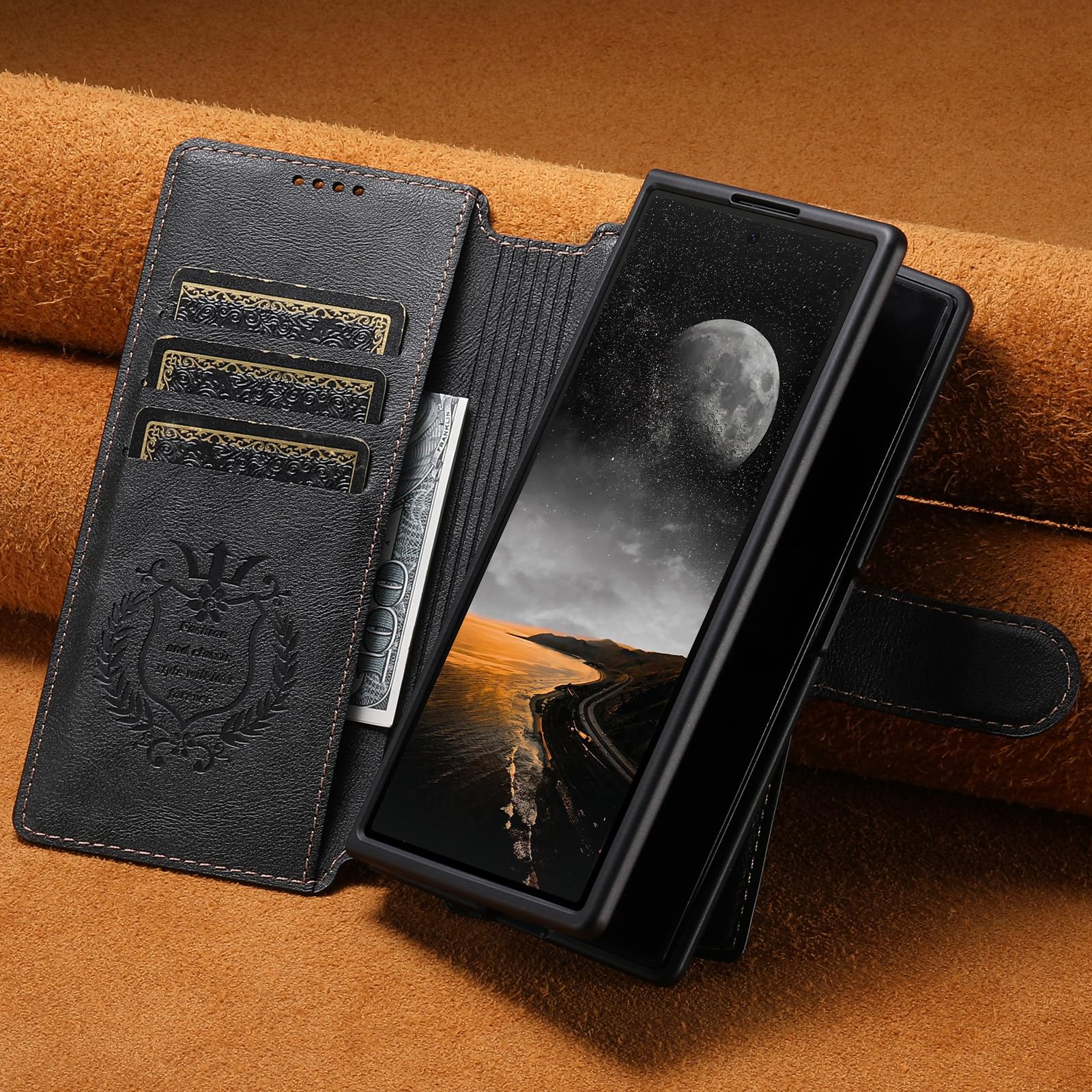 Custodia Flip For Samsung Galaxy Z Fold 8 Ultra, Portafoglio Staccabile Con Ventosa Magnetica Cover Posteriore Singola In Pelle Business Folio Antiurto TPU Soft Shell(Brown)