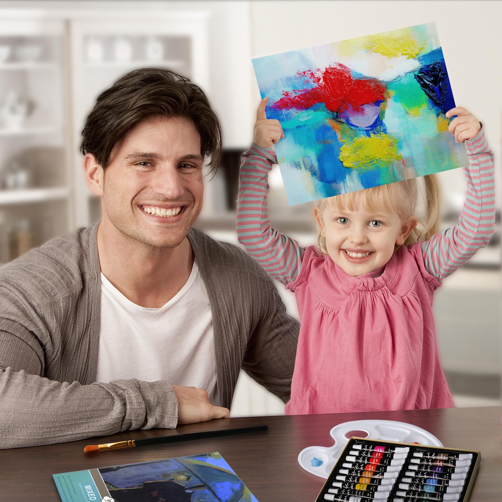 Juego de pinturas acrílicas, juego de 41 piezas con 18 tubos de pinturas acrílicas, 4 lienzos, 1 libro acrílico, 2 x 8 pinceles de pintura, 2 paletas de mezcla, suministros de arte para adultos, niños