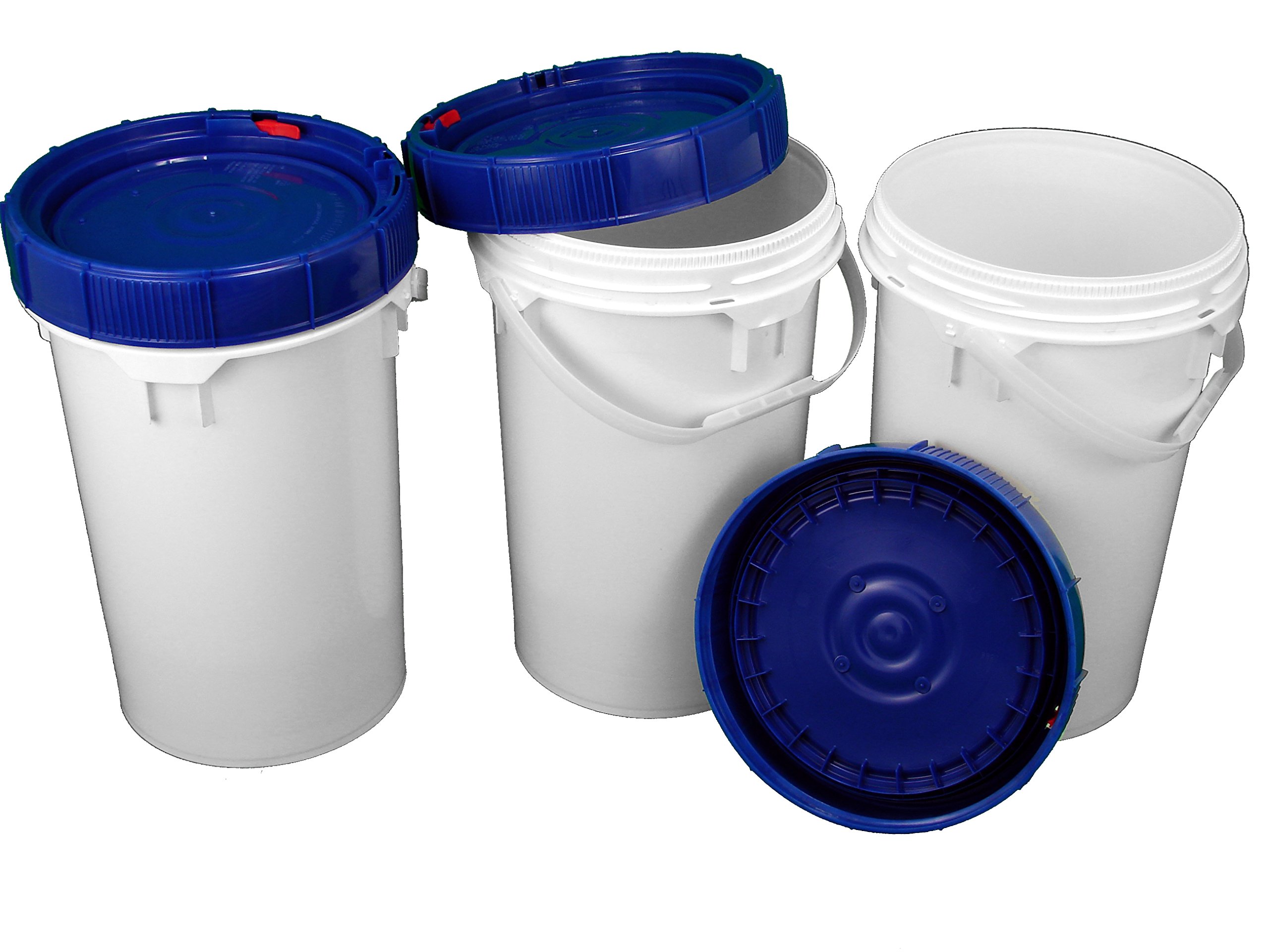 3 Screw Top Buckets - 6.5 Gallon, Blue Lid