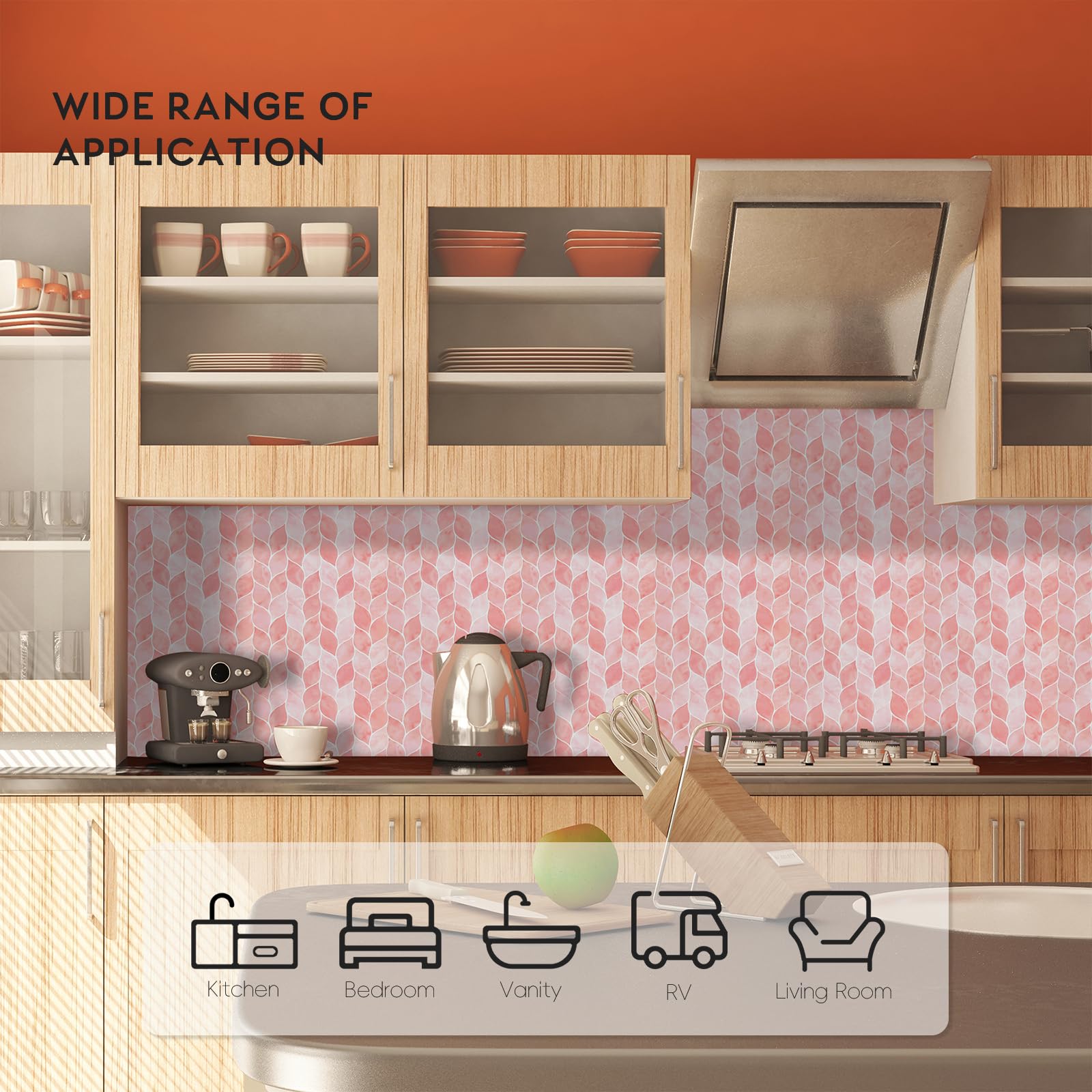 HOMEART Piastrelle autoadesive rosa per paraschizzi, autoadesive, adatte agli affittuari, per cucina e bagno (10 fogli)