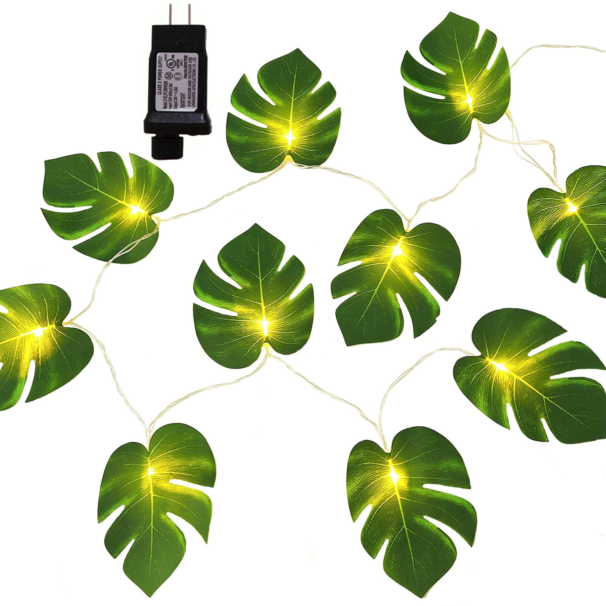 Dreamworth Plug in Monstera Leaf String Lights, 33 Ft 100 LEDs Artificial Palm Leaves Wall Hanging Vine Green Leaf Fairy Lights with Remote Controller