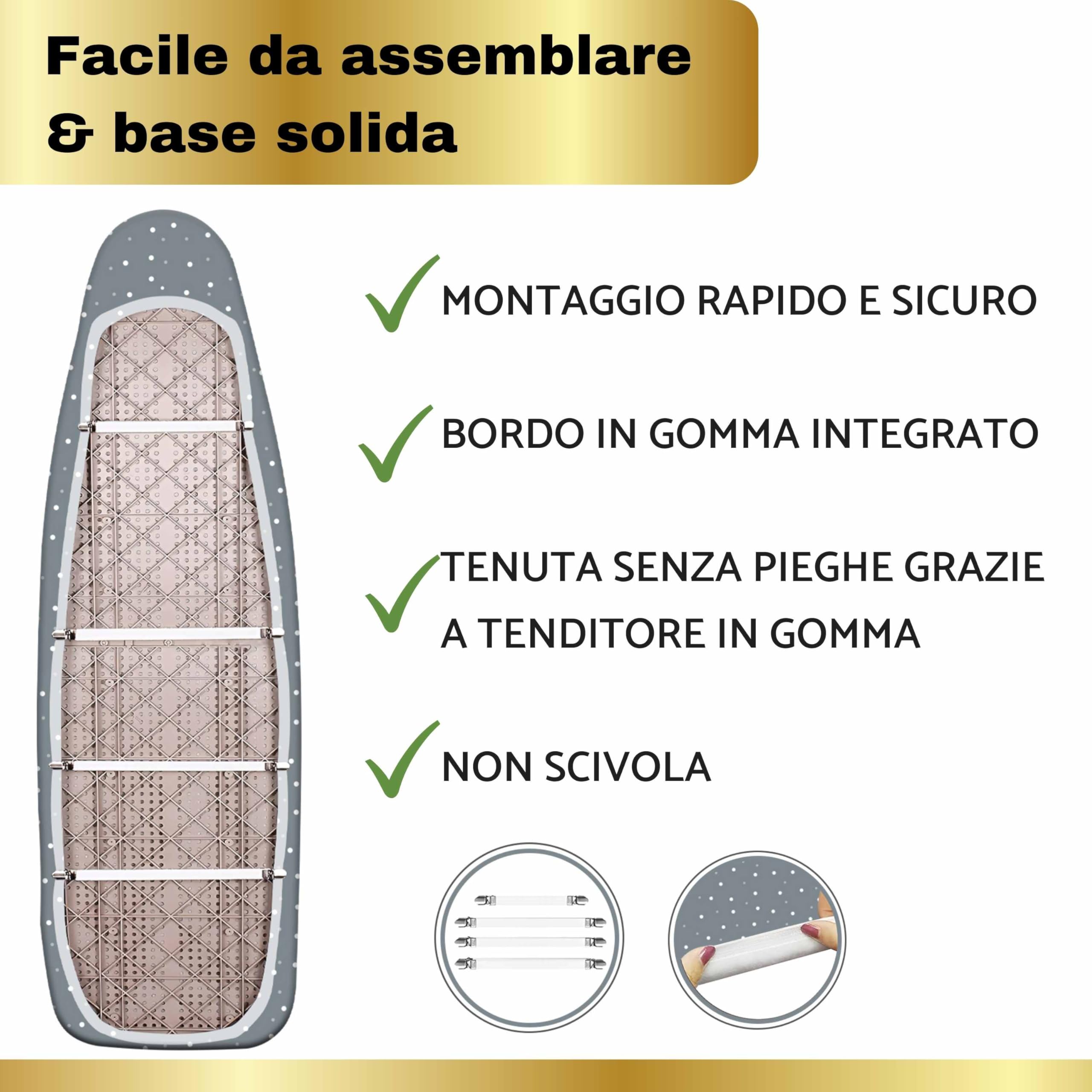 Copriasse Da Stiro In Cotone Lamodo 120x40 Cm - Imbottitura Extra Spessa Con Elastico E Tenditori - Foto 12