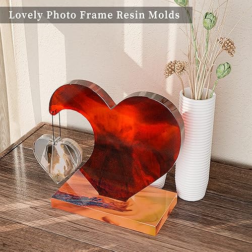 Miniatura 10 de Moldes de resina para marcos de fotos grandes, moldes de silicona con forma de corazón y corazón para resina epoxi, molde de fundición de epoxi