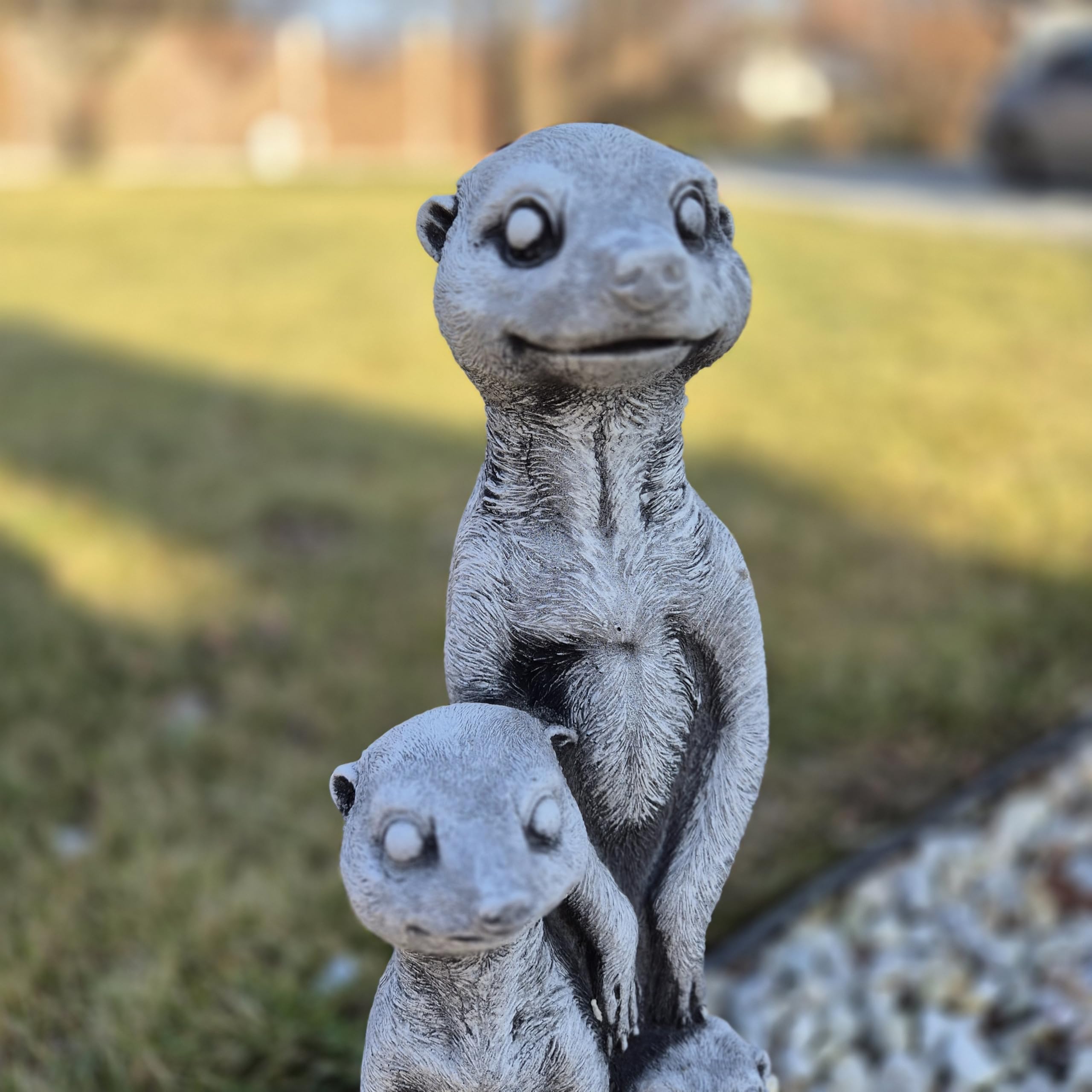 Figure suricate Famiglia – 50 cm, 9 kg – Statua in ghisa resistente alle intemperie e al gelo – Decorazione da giardino Animali, 3 Surykat grande, media e piccola figura