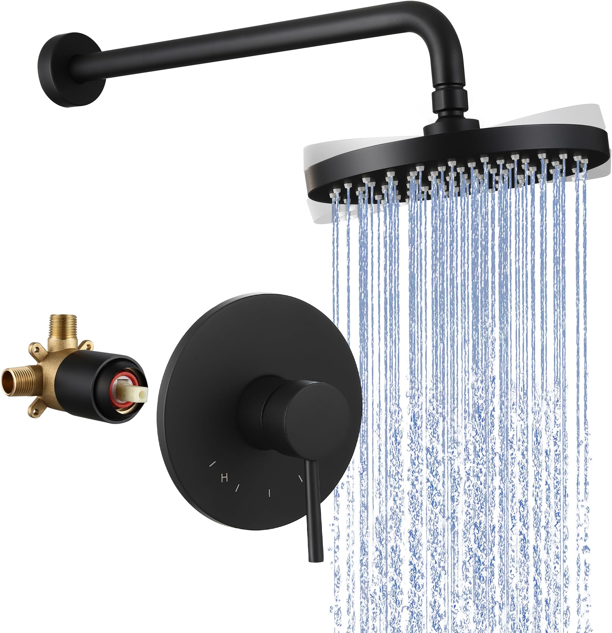 KES Shower Valve and Trim Kit Combo Concealed Brass Shower Faucet Set Body with Faceplate Rainfall Shower Head and Supply Arm Single Handle Modern Square, X6210-P Style C
