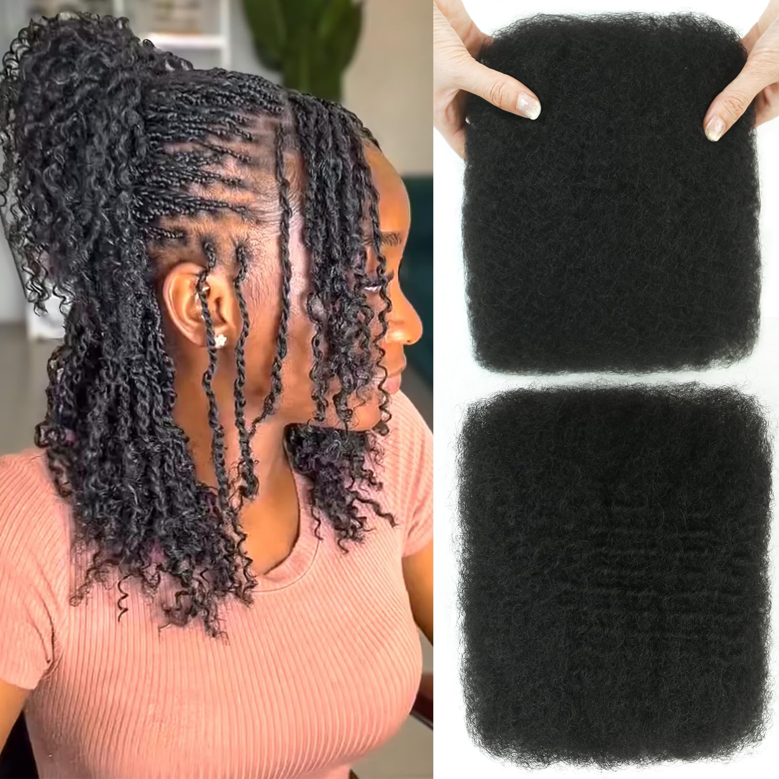 Photo 1 of 10 Inch Bob Afro Kinkys Bulk Human Hair 2 Bundle 100g Spring Twist Hair 4C Kinky Curly Human Braiding Hair for Mini Twists/Repair Locs Soft Quality Human crochet hair for Black Women Girl Kids
