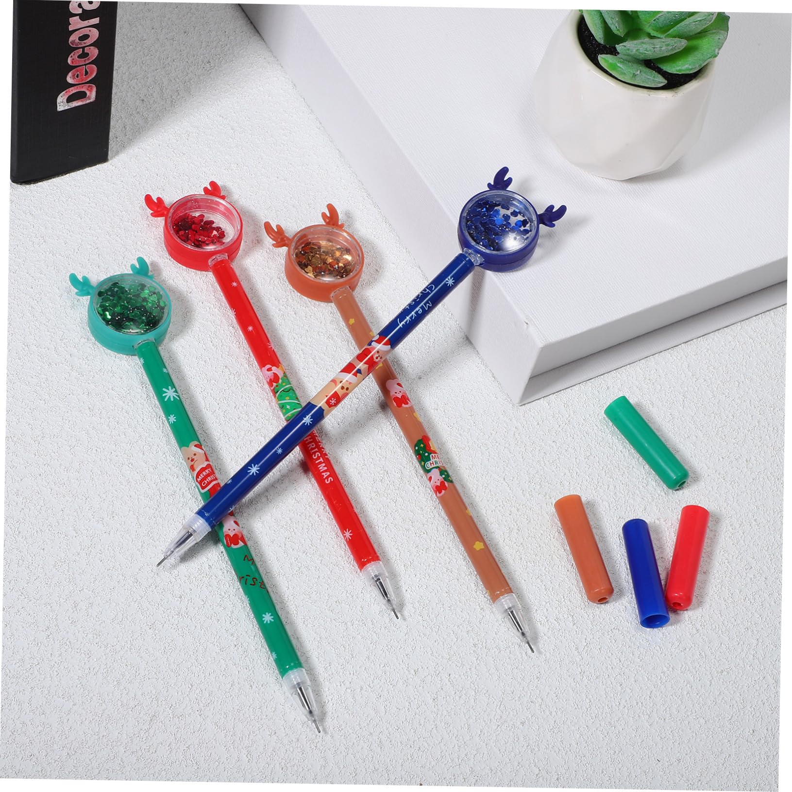 36 Pièces Stylos Gel Noël avec Toppers Renne à Paillettes Stylos Couleurs Multiples pour Signature et Écriture Fluide Lot Réutilisable pour Fêtes et Bureau