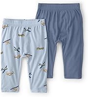 Carter's PurelySoft Baby Boys 2-Pack Pants: Sustainable LENZING ECOVERO Fabric, Soft Stretch Airplane Print & Solid Blue, OEKO-TEX Certified