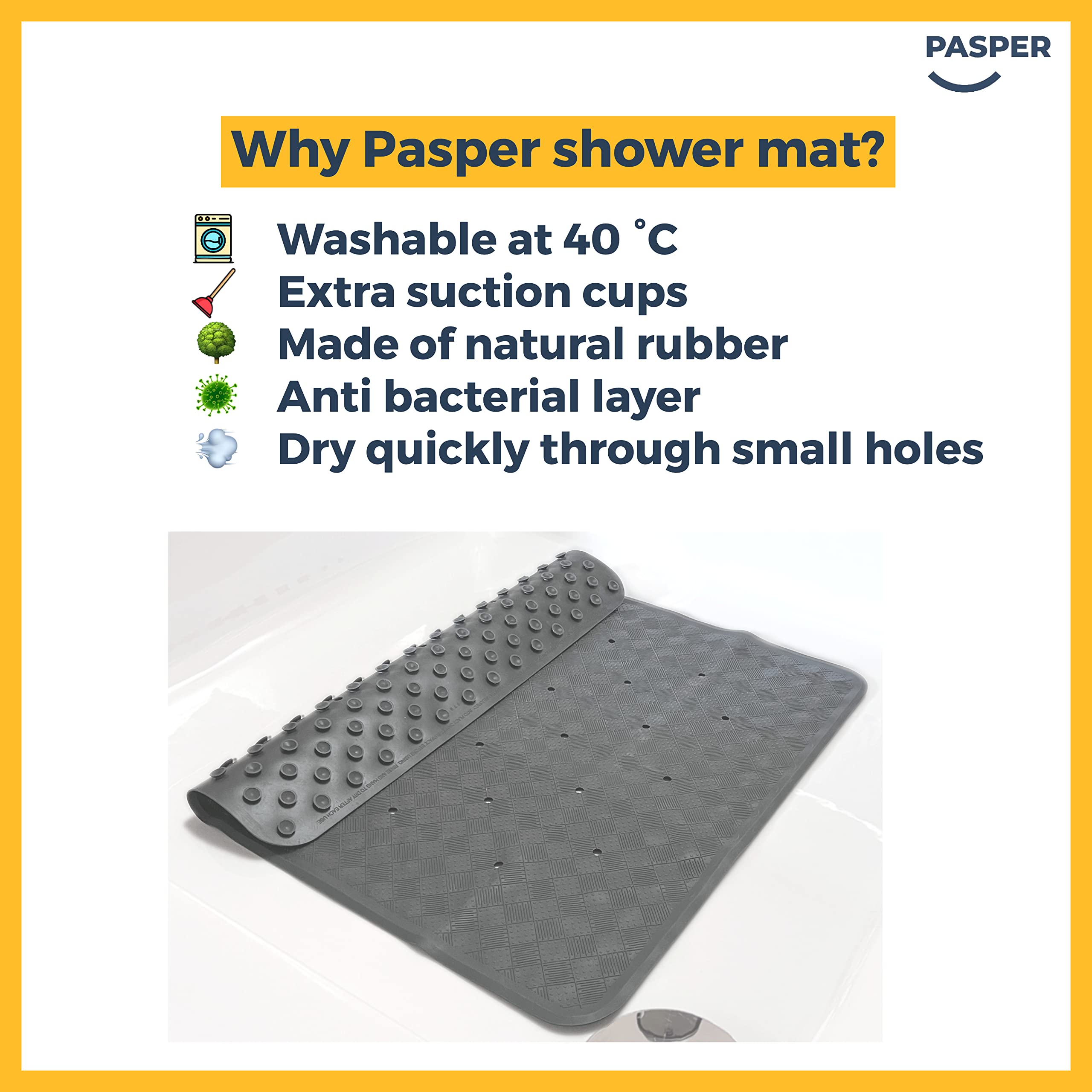 WIMAHA Vierkante douchemat, 53 x 53 cm, antislip, anti-schimmel, badmatten met zuignap, veilige badkamermat, machinewasbaar, badmat