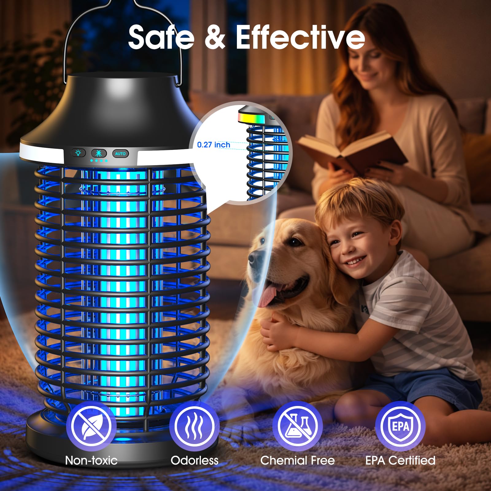 Eliminador de insectos para exteriores, inalámbrico, 2026, 4200 V, eléctrico, 5 en 1, recargable, para exteriores, impermeable, con batería de 5000 mAh, matamoscas portátil para patio, camping