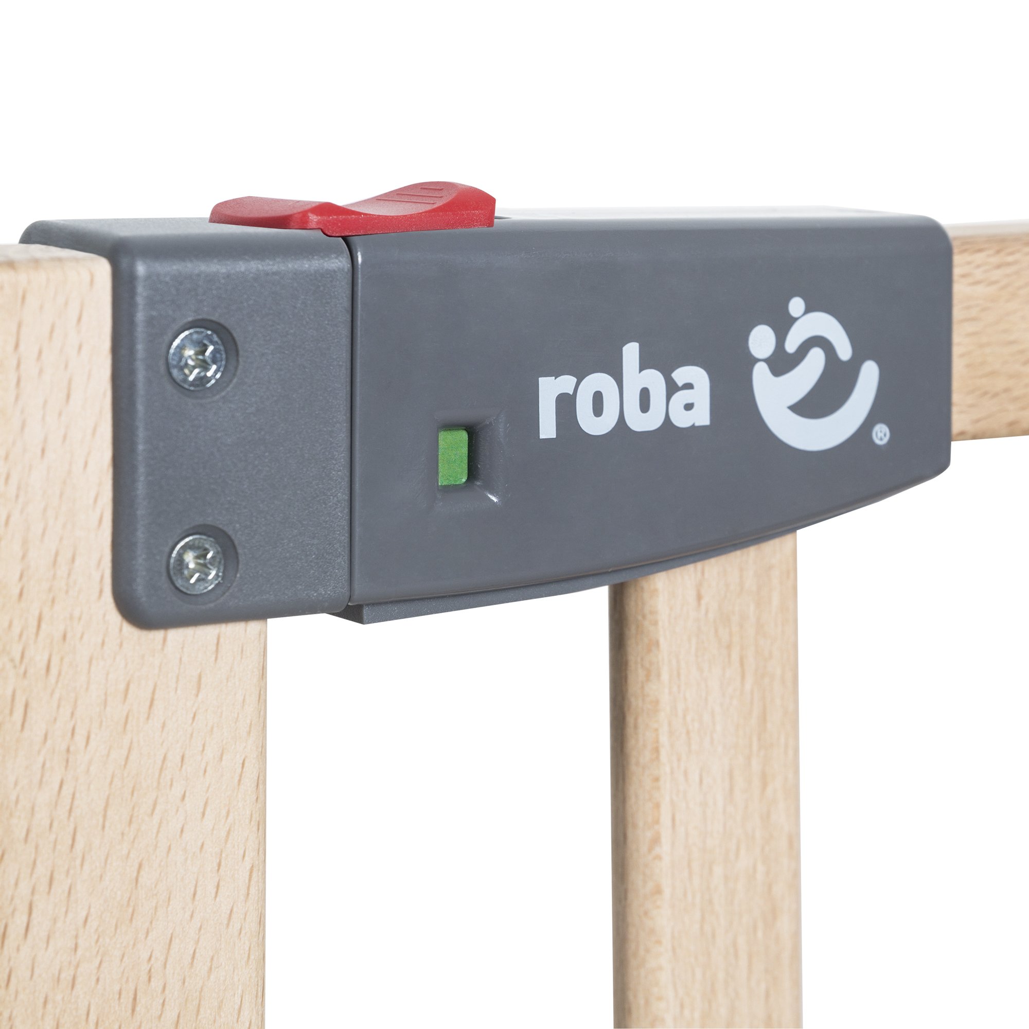 roba Zabezpieczenie drzwiowe Safety Up - Regulowana szerokość 70-118,5 cm - Zabezpieczenie drzwiowe z funkcją sygnalizacji świetlnej do drzwi/schodów - Lite drewno bukowe