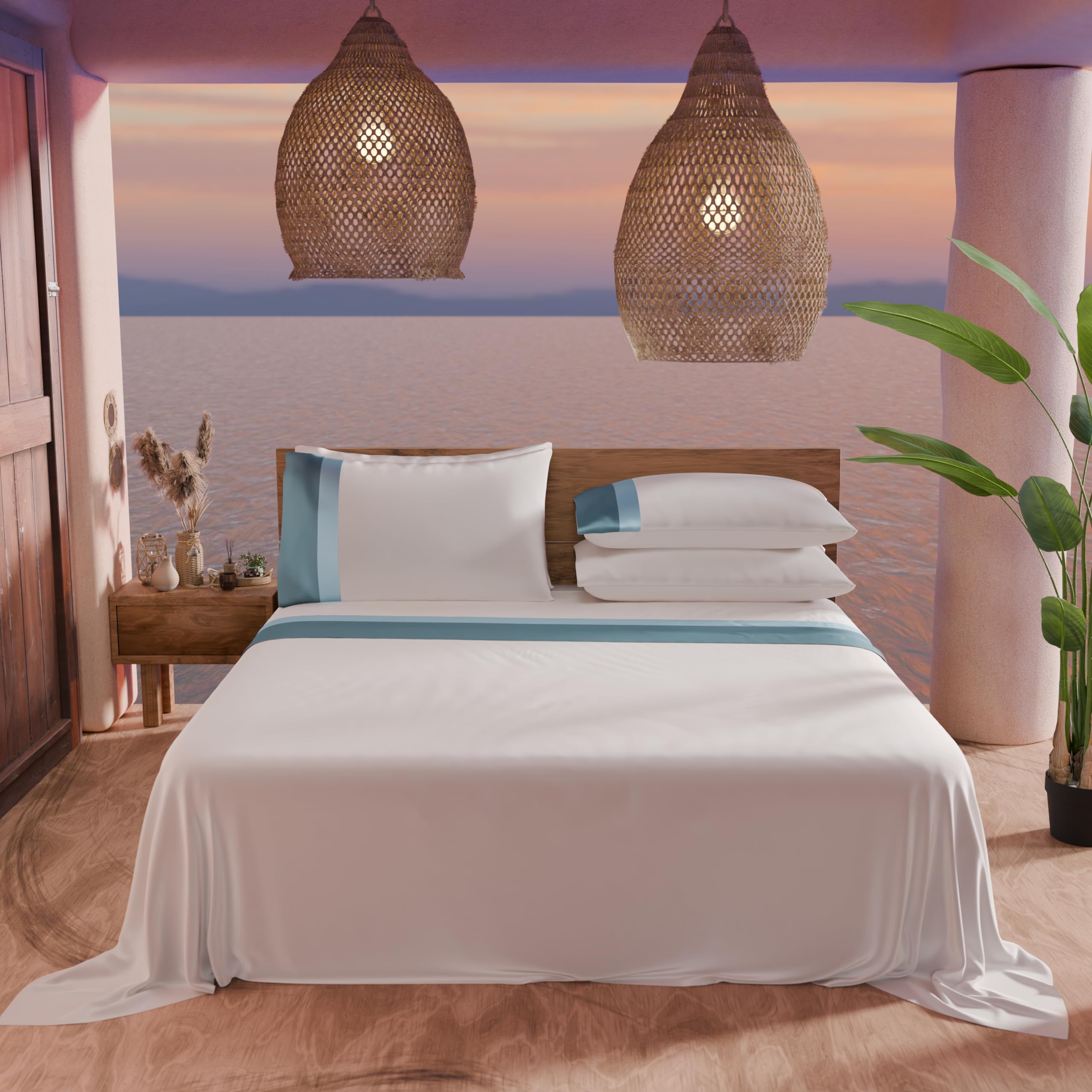 PETTI Artigiani Italiani, 3-Piece Satin Bed Sheet Set including Double Frill, 120 x 200 cm, Cotton Percale Sheets - Image 2