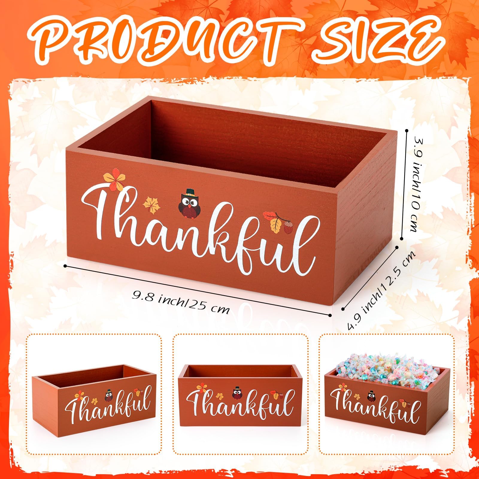 Wooden Thanksgiving Candy Bowl Fall Candy Dish Thankful Large Thanksgiving Candy Dish Holders Wood Serving Bowl Tableware for Fall Thanksgiving Parties Decorations Harvest Holiday Decor (Thankful)