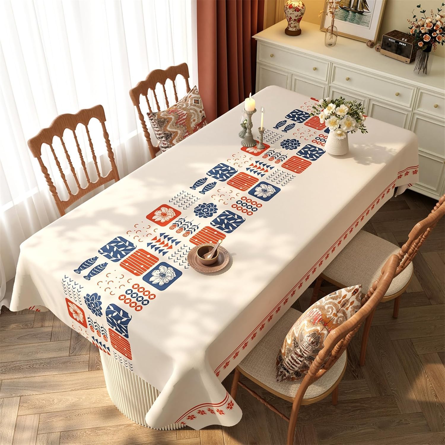 KIJyfgTR Bohemian-style Printed Rectangular Tablecloth Kitchen Worktop Decoration(Beige,120x160cm)