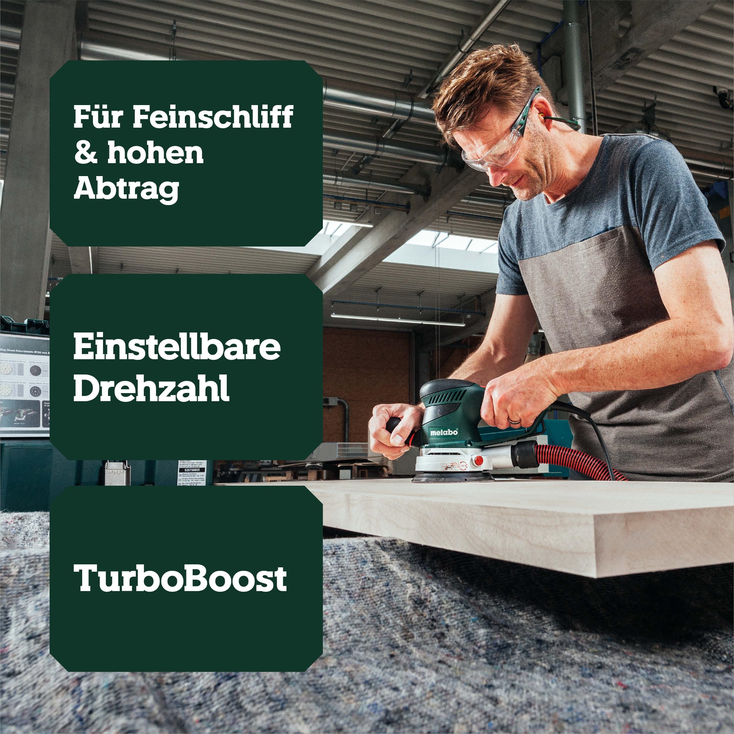 Metabo Exzenterschleifer SXE 450 TurboTec – 600129000 – Mit patentierter Duo-Schwingkreisverstellung, Vario (V)-Elektronik u. v. m. – Nennaufnahmeleistung: 350 W – 4 m Kabellänge