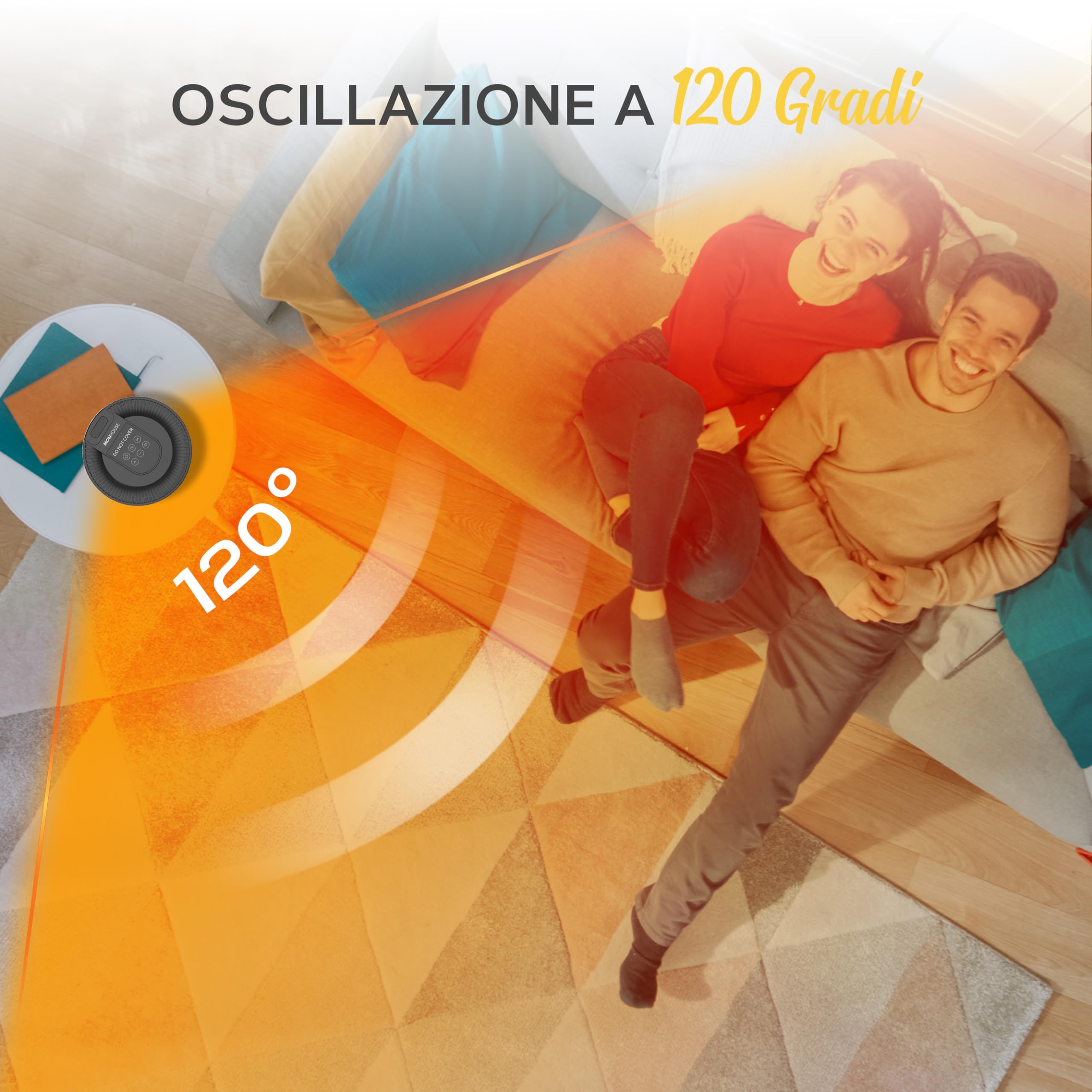 MONHOUSE 120° Riscaldatore Elettrico in Ceramica Oscillante a 120° con Termostato, Timer 1-12 ore, Telecomando, Protezione da Surriscaldamento e Inclinazione, Modalita ECO a Risparmio Energetico