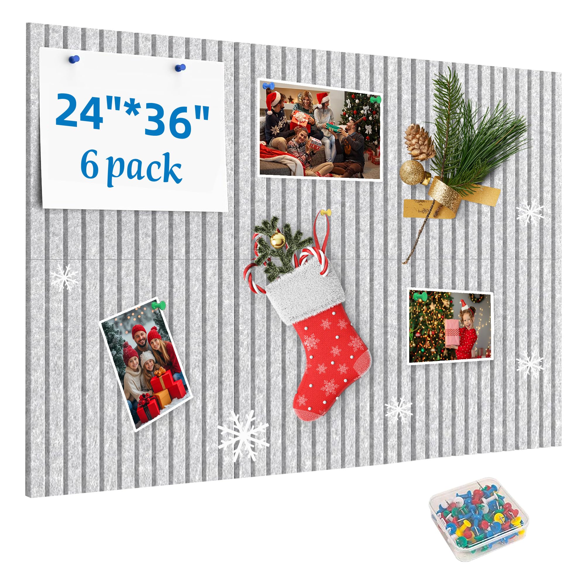 Yunihome Cork Board for Walls 36" x 24", 6 Pack Felt Bulletin Board Wall Tiles with 30 Push Pins for Home Kitchen School Office Wall DIY Decorative