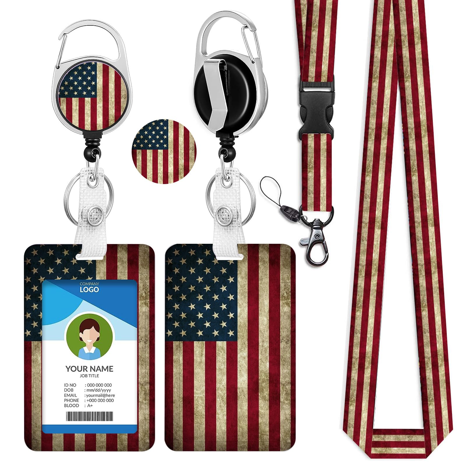 bolimoss Lanyard with Card Holder,USA Flag Lanyards with Retractable Badge Reel Clip,Plastic Id Badge Holder,for Lanyards id Card Holder,Key Holder Keyring — image 1