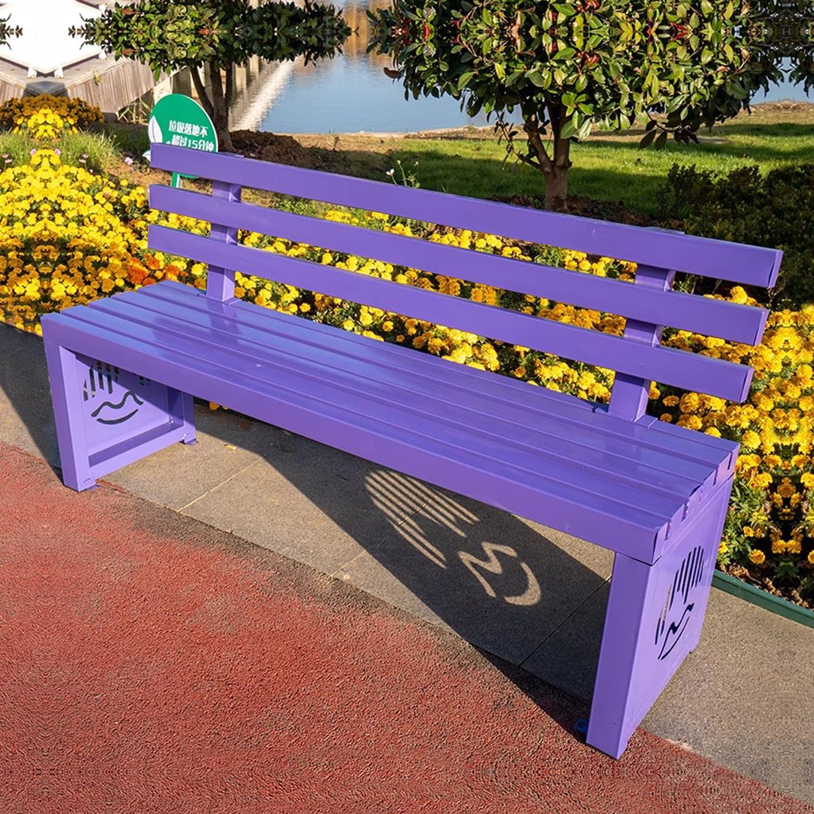 Llzjddply Purple Outdoor Metal Garden Bench, Outdoor Benches Weatherproof With Backrest, Patio Bench For Outside Park, Picnic, Yard, Front Porch, Backyard(,150Cm/59In)