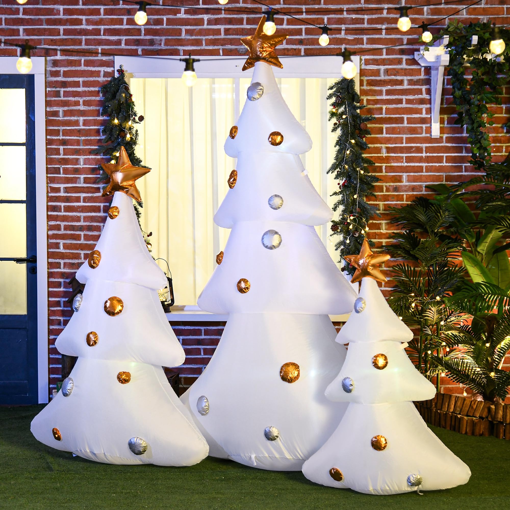 HOMCOM 210cm Aufblasbarer Weihnachtsbaum mit LED-Lichtern 3er Set | Aufblasbare Weihnachtsdeko, Weihnachtsdekoration, Dekoration für Außenbereich, Weihnachten, Hof, Garten, Rasen
