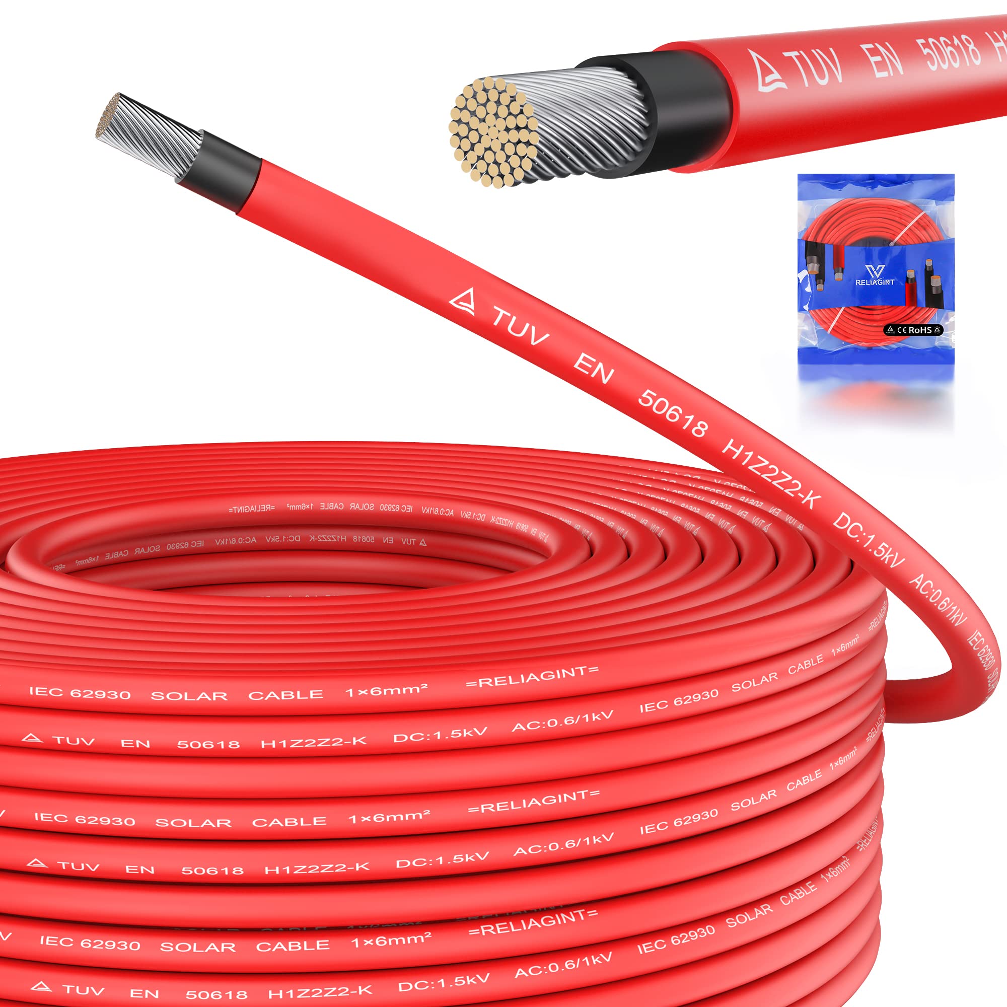 Solarkabel Set 20m – Wetterfeste Verlängerung mit Verzinntem Kupferkabelverbinder Gegen Rost und Oxidation – 9 AWG (6 mm2) Mc4 Kabel – 1.500 V Vorgecrimpter Solarkabeldraht