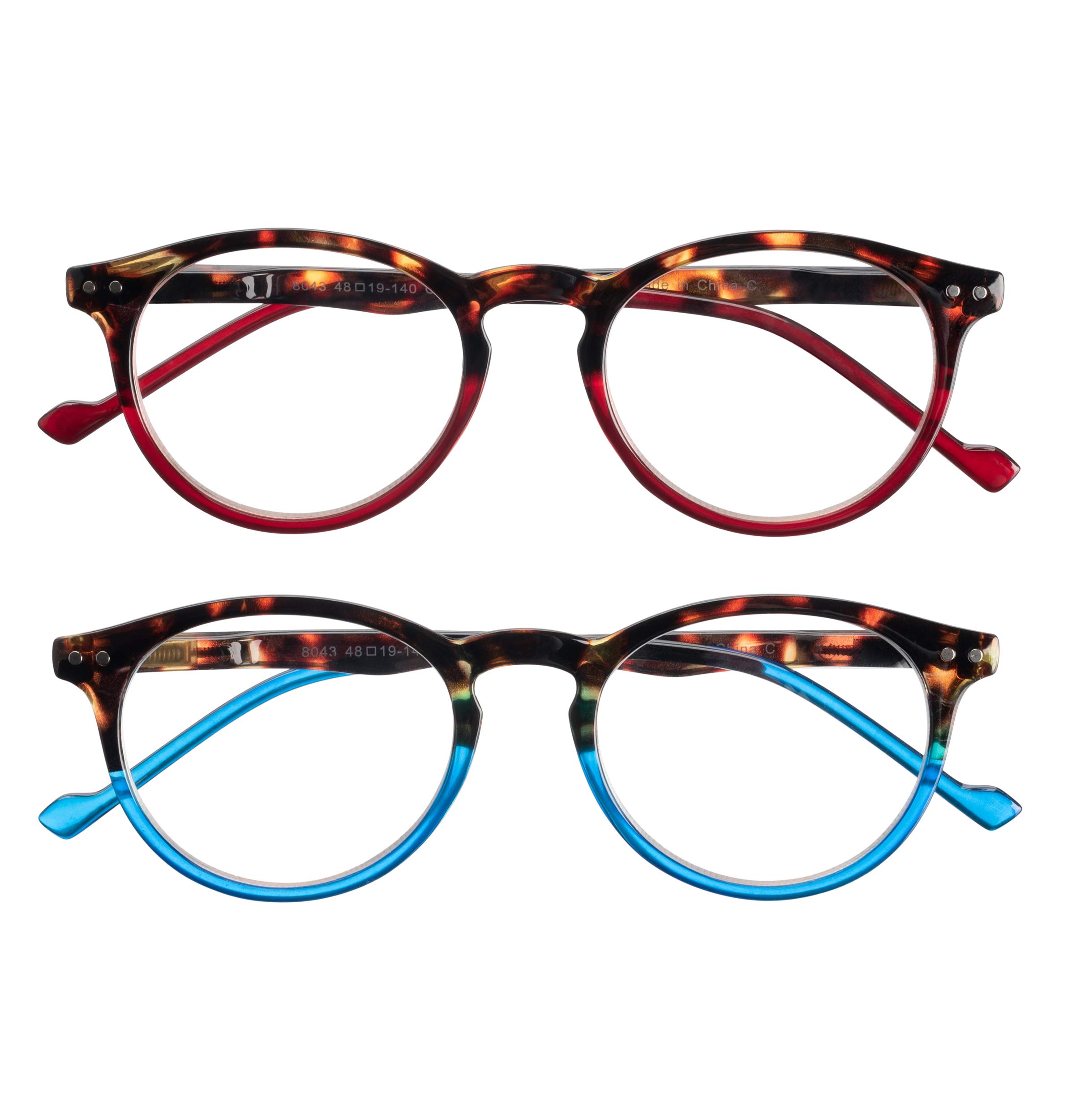 Yogo Vision Occhiali Da Lettura Bifocali, Confezione Da 2, Montature In Plastica Con Cerniera A Molla, Lettori Bifocali Per Uomo E Donna, Blu Avana, Rosso Avana 1,5